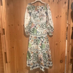 FARM Rio | Dresses | Farm Rio Floral Arabesque Linen Mididress | Poshmark